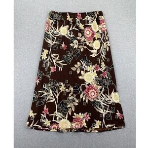 Vintage Kathie Lee Floral Maxi Skirt 14 Brown Pink Fairycore Hippie Grunge 90s